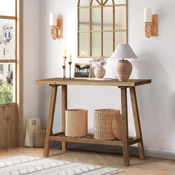 Reclaimed Solid Wood Console Table, 43.3" Farmhouse Entryway Table