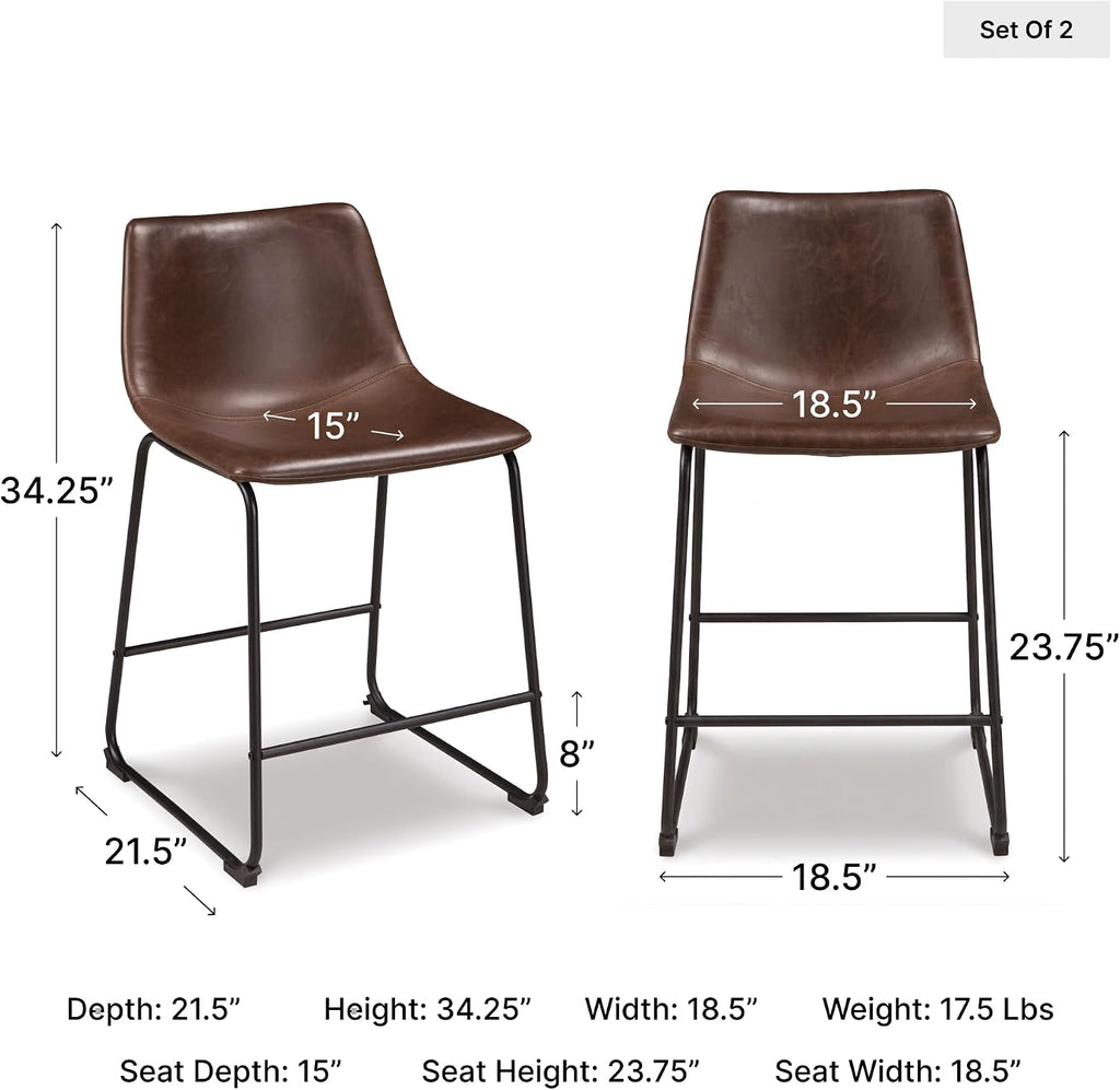 Centiar 24" Counter Height Modern Bucket Barstool 2 Count, Brown