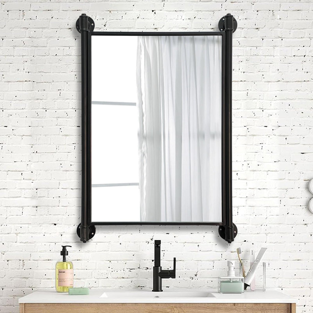 Industrial Pipe Mirror, Rustic Bathroom Mirror, Rectangle Wall Mirror