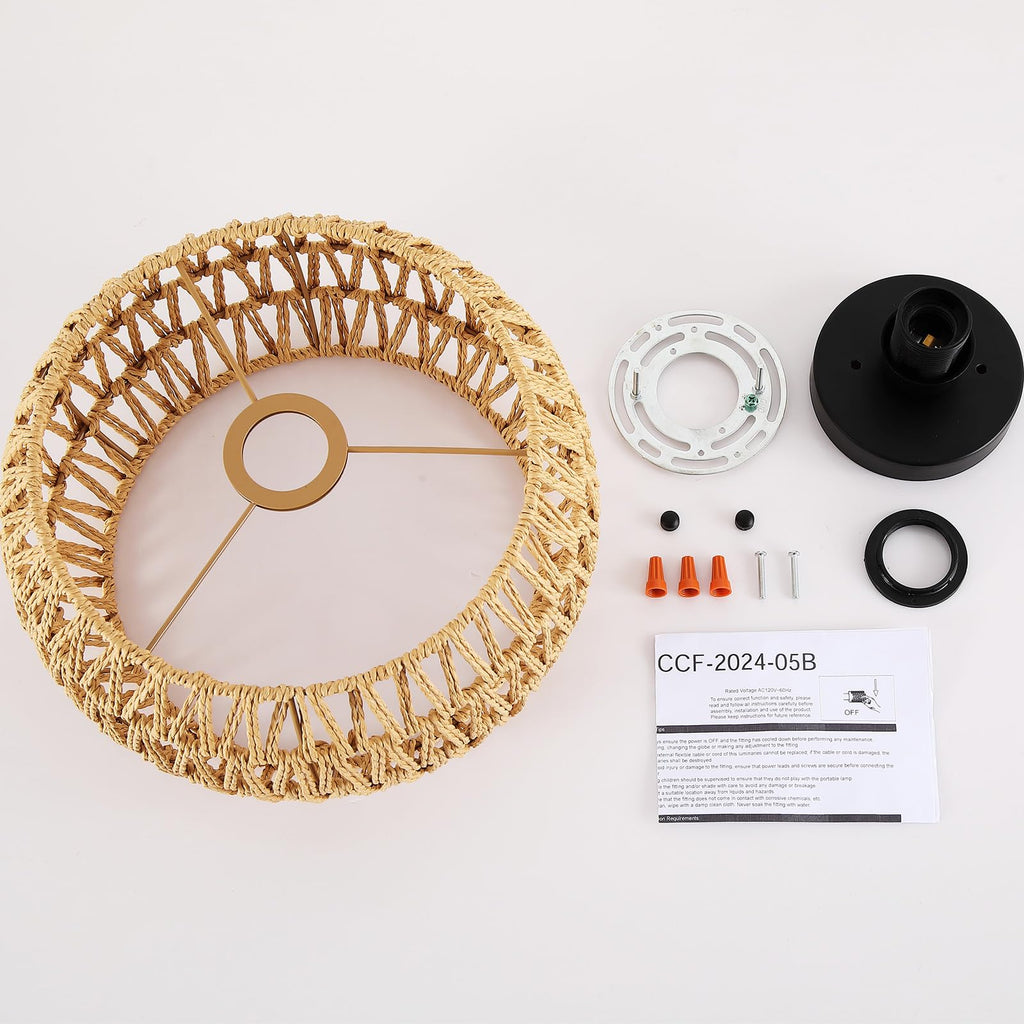 12" Boho Ceiling Light Fixture, Rattan Flush Mount Ceiling Light, Small Rustic Hand Woven Chandelier for Farmhouse