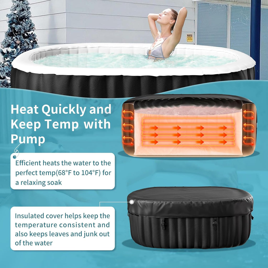 Inflatable Hot Tub with LED Lights, 2 Person Oval Portable Blow up Hot Tub Spa with Side Table, Leak-Proof PVC