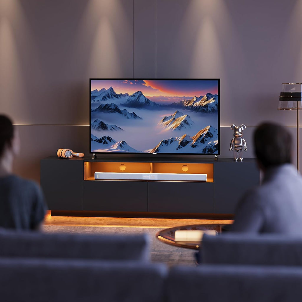 LED TV Stand with Large Storage Cabinet, Modern Entertainment Center for 55/60/65/70/75 Inch TVs, Sturdy TV Console