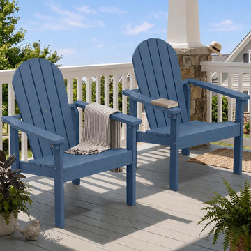 HDPE Stackable Adirondack Chairs Set of 2, Space-Saving, Blue