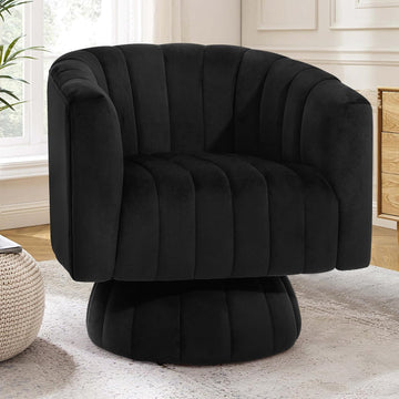 Swivel Accent Chair with Armrest, Mid Century 360 Degree Swivel Barrel Chair Overstuffed Tufted Velvet, Ideal