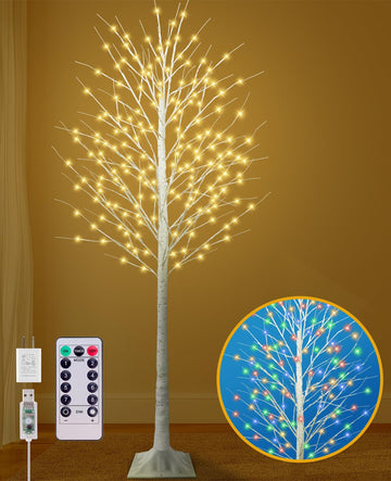 8FT Lighted Birch Tree, Birch Tree with 210 LED Lights, 8 Flash Modes and Timer, Light Up Twig Christmas Tree for