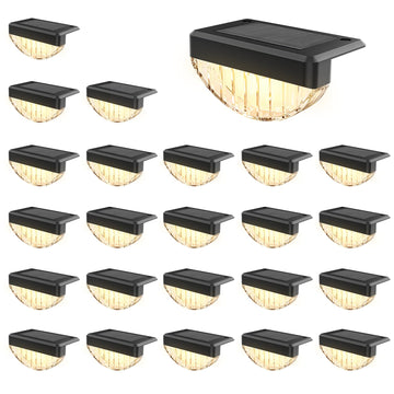 24 Pack Solar Deck Lights Outdoor, Warm White LED Solar Step Lights for Outside, Waterproof Fence Light, Deck
