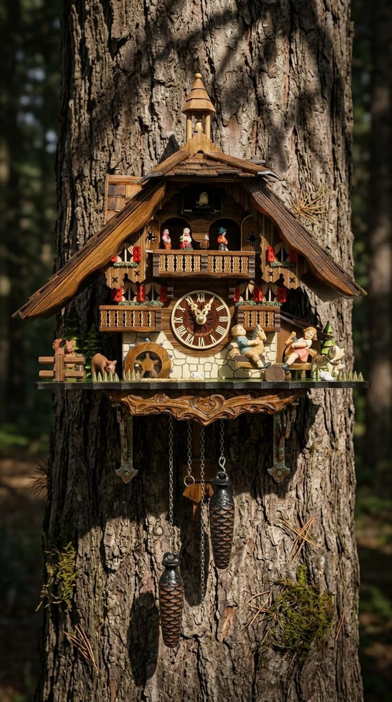 Cuckoo-Palace Large German Cuckoo Clock - The Seesaw Mill Chalet with Quartz Movement with Moving Seesaw - Black Forest Clock