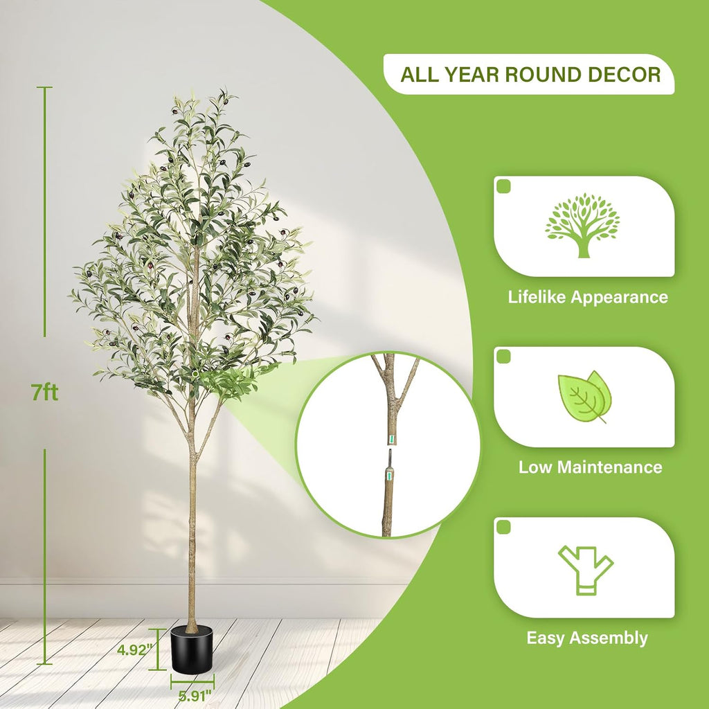 7FT Olive Trees Artificial Indoor - Faux Tree 7 Feet Decor