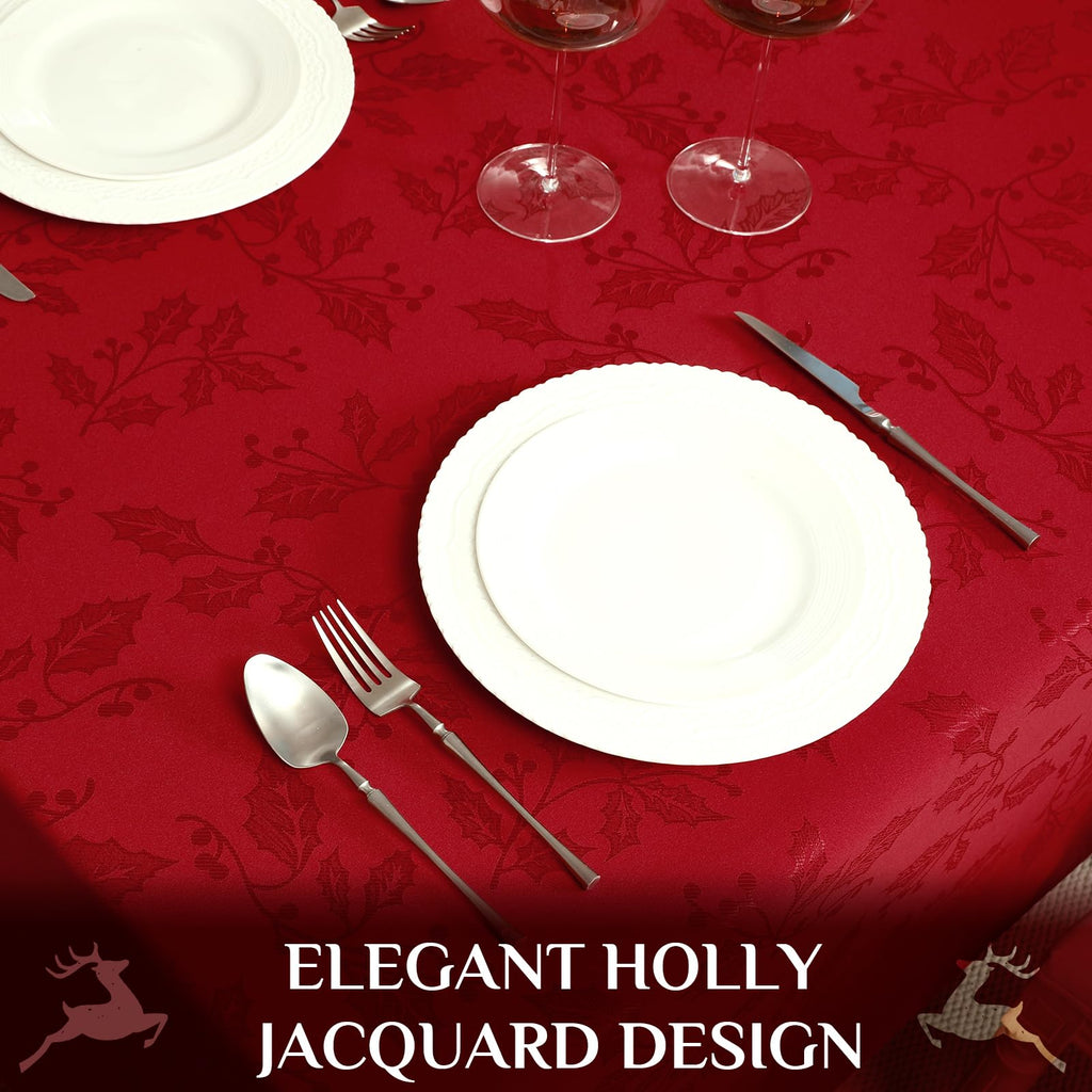 Christmas Jacquard Rectangle Tablecloth, 60 x 84 inch, Red