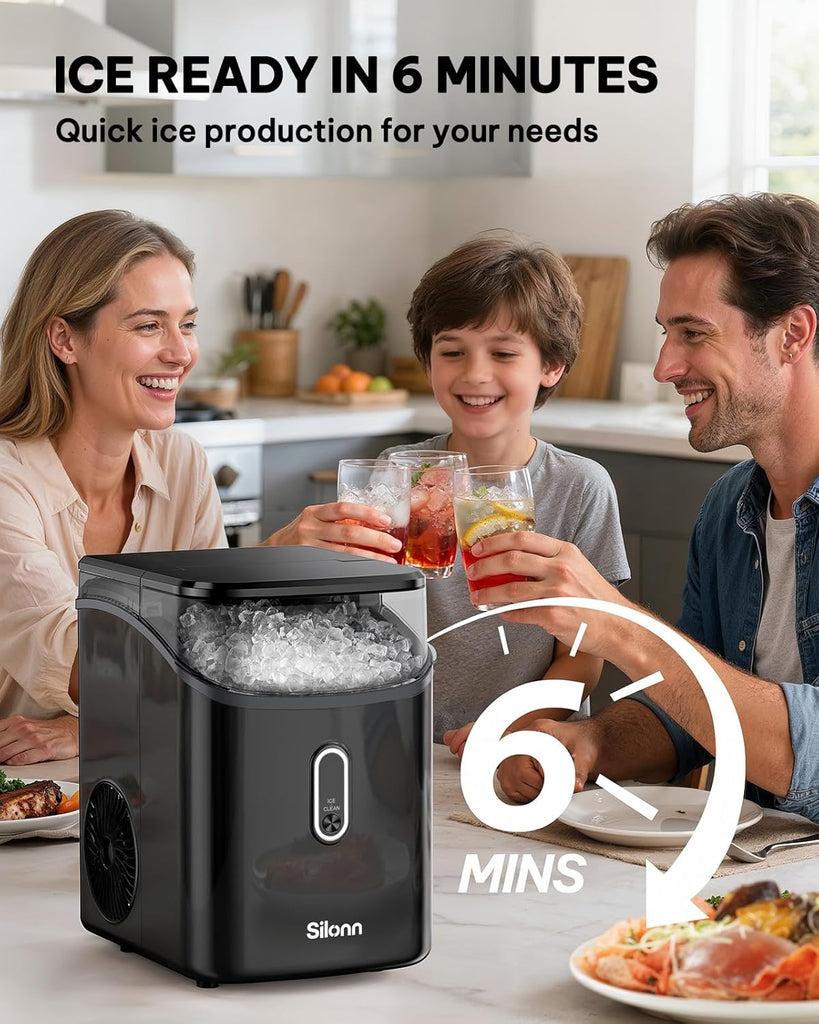 Nugget Ice Maker Countertop, Pebble Ice Makers with Crushed Soft Chewable Ice, 33lbs Per Day with Scoop, Pellet