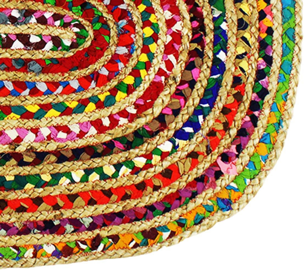 Jute Chindi Braid Rag Rug - 5x8 Ft Oval Multi Color Area Rug | Handwoven Reversible Jute & Natural Recycled Cotton