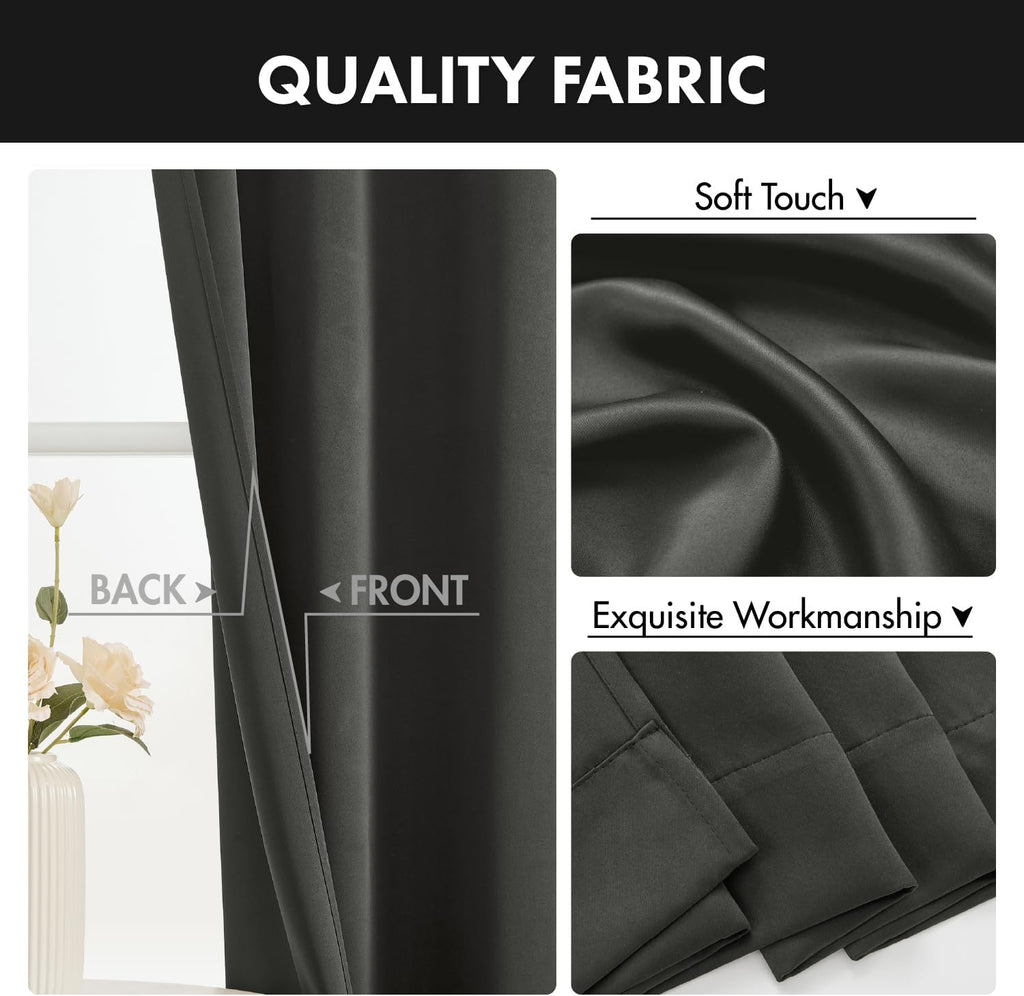 Blackout Curtains 4 Panels Sets Dark Grey, Top and Bottom Rod Pocket Room Darkening Curtains
