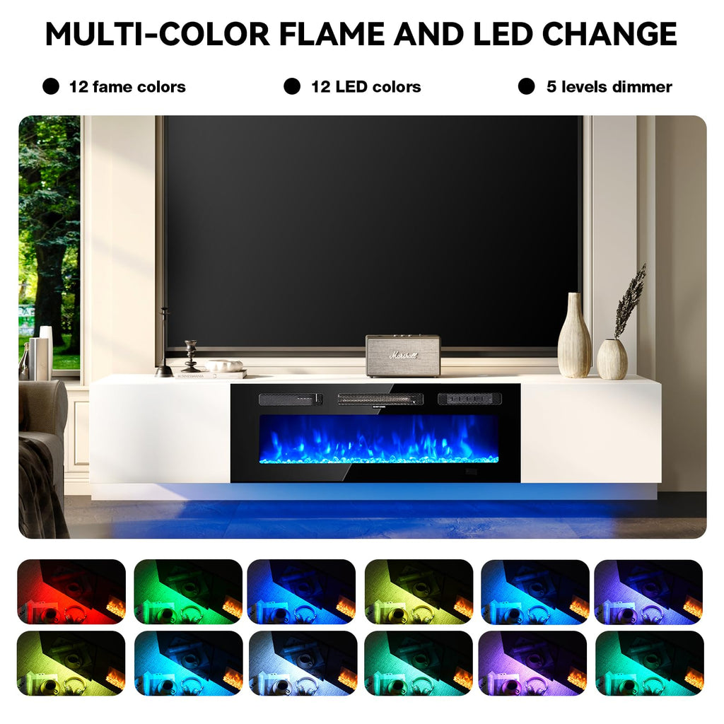 80'' Floating TV Stand with 40" Electric Fireplace, Wall Mounted Entertainment Center with Storage for TVs up to 90"