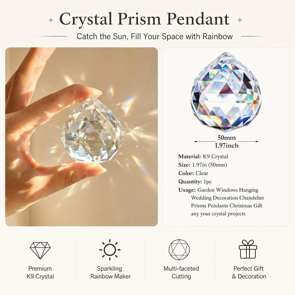 50mm Clear Crystal Ball Prism Suncatchers for Window Hanging - Rainbow Maker Prisms Sun Catchers Indoor Window