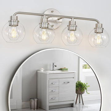 Bathroom Light Fixtures Brushed Nickel Vanity Light Silver 4 Light | Modern Wall Sconces Lighting Bathroom Lights