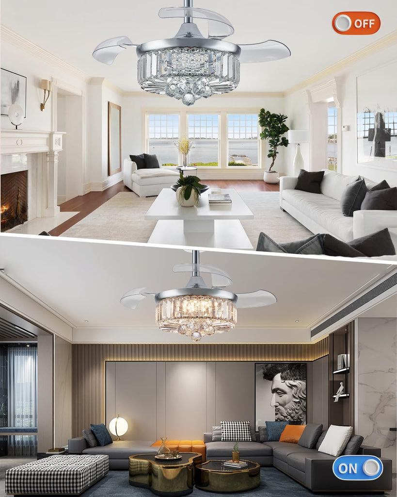 30 Inch Crystal Fandelier Ceiling Fan with Light Dimmable Chandelier Ceiling Fans with Lights ,Chrome