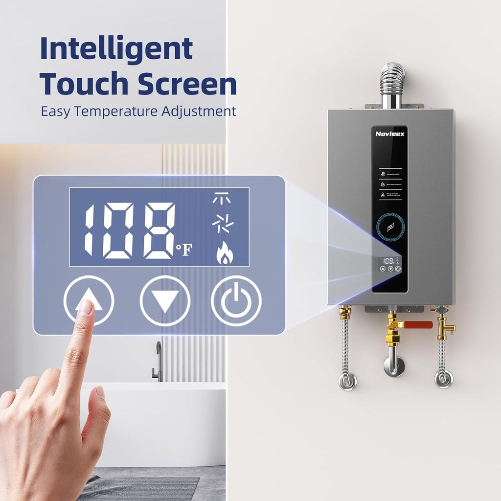 Tankless Water Heater, Novieex On Demand Water Heater Natural Gas, Up to 4.3 GPM, 100