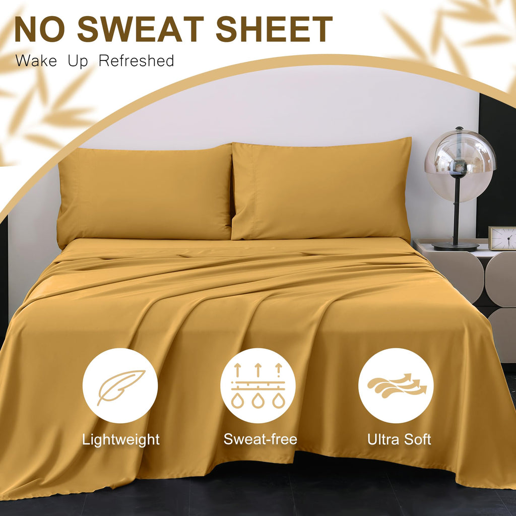 Cooling Queen Sheets, Bamboo Viscose Bed Sheets, Gold