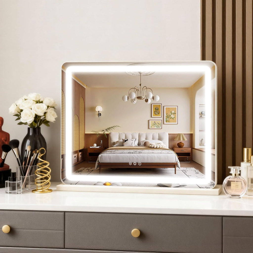 23"x 18" Large Vanity Mirror with Lights, LED Makeup Mirror for Dresser and Desk, 10X Magnification, Dimmable Touch