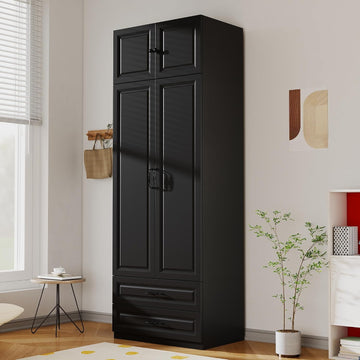 Armoire Wardrobe Closet with Drawers: Bedroom Armoires with Hanging Rod, Wooden Closet Cabinet for Hanging Clothes