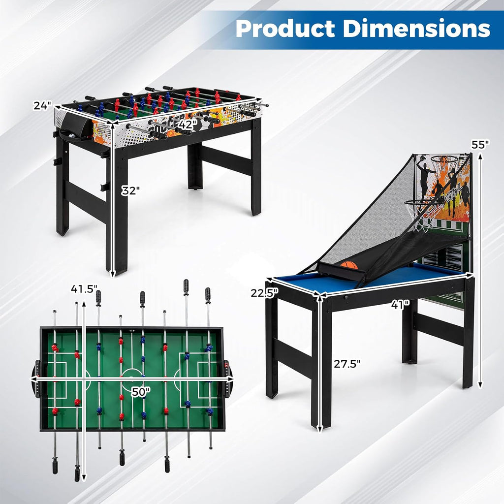 14-in-1 Multi Game Table, Combo Game Table w/Foosball, Air Hockey, Pool, Table Tennis, Basketball, Chess, Checkers