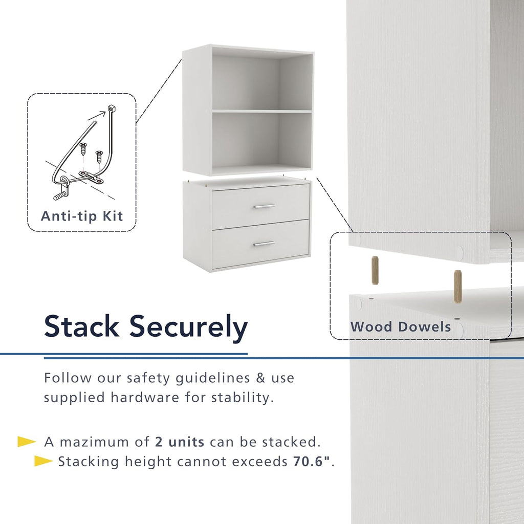 3-Tier Stackable Wood Bookcase with Doors, Cube Storage Organizer Shelves, Small Food Pantry Cabinet