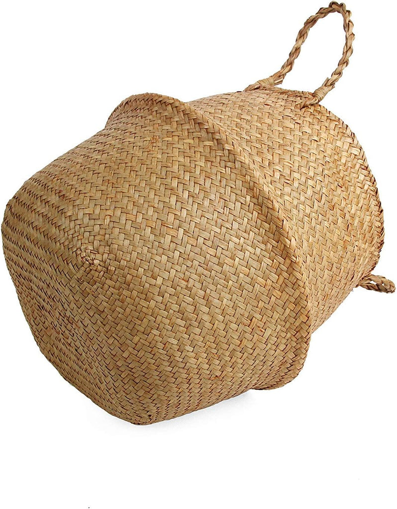 Woven Seagrass Belly Basket for Storage Plant Pot and Laundry, Picnic and Grocery Basket (Medium, Original)