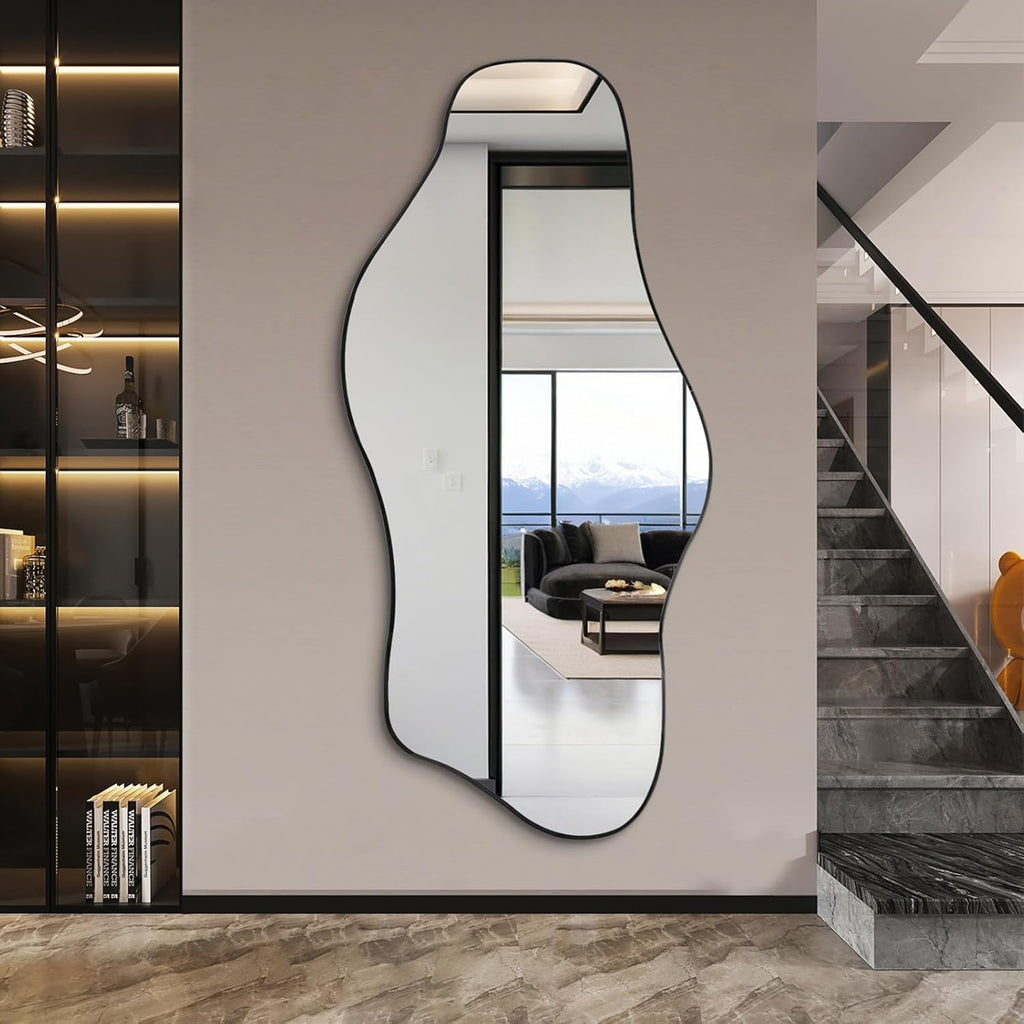 Irregular Mirror Full Length, 67"x31" Asymmetrical Tempered Glass Mirrors, Modern Large Organic Frameless Mirrors
