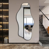 Irregular Mirror Full Length, 67"x31" Asymmetrical Tempered Glass Mirrors, Modern Large Organic Frameless Mirrors