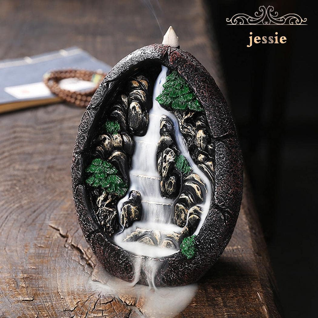 Backflow Incense Holder Resin Mountain Incense Burner Fountain Waterfall Incense Holders Home Decor with - Set of 120