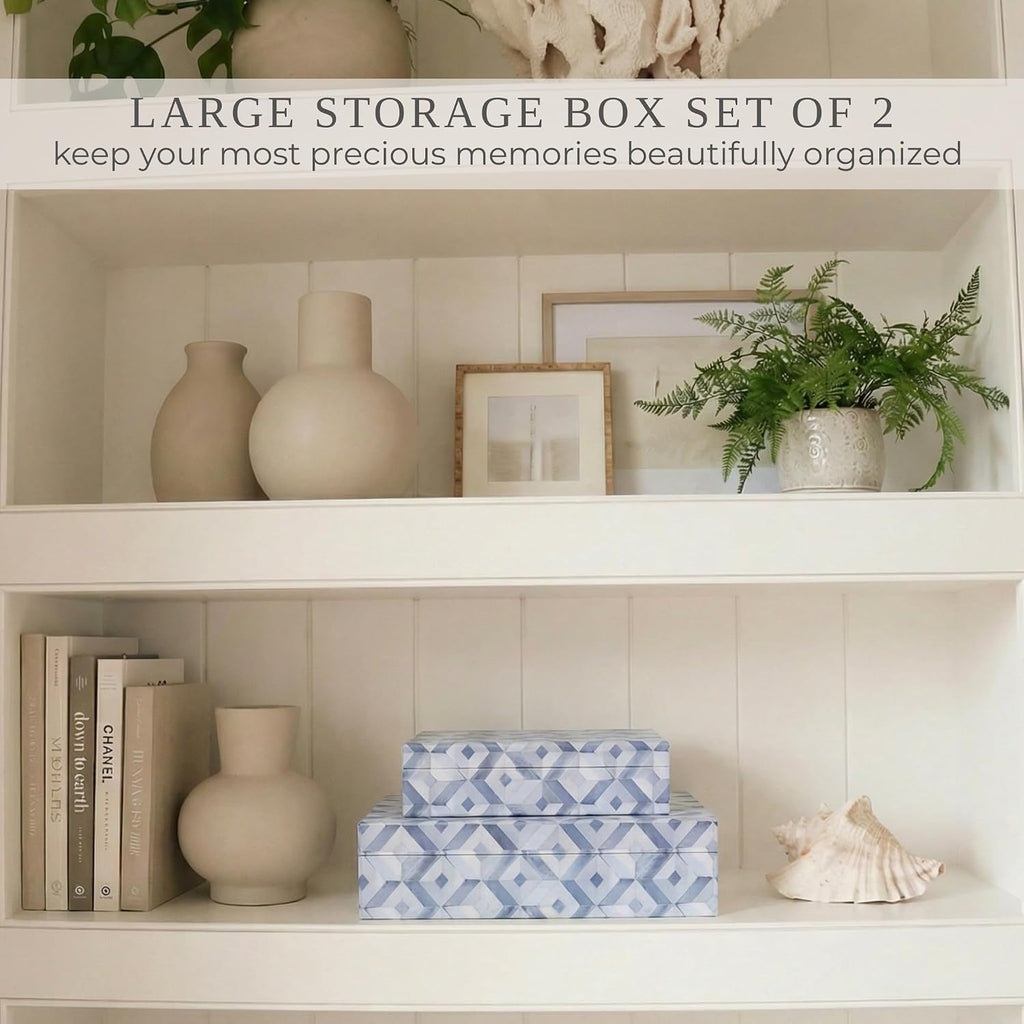 Decorative Storage Boxes with Lids Organizer Bins for Bookshelf - Set of 2