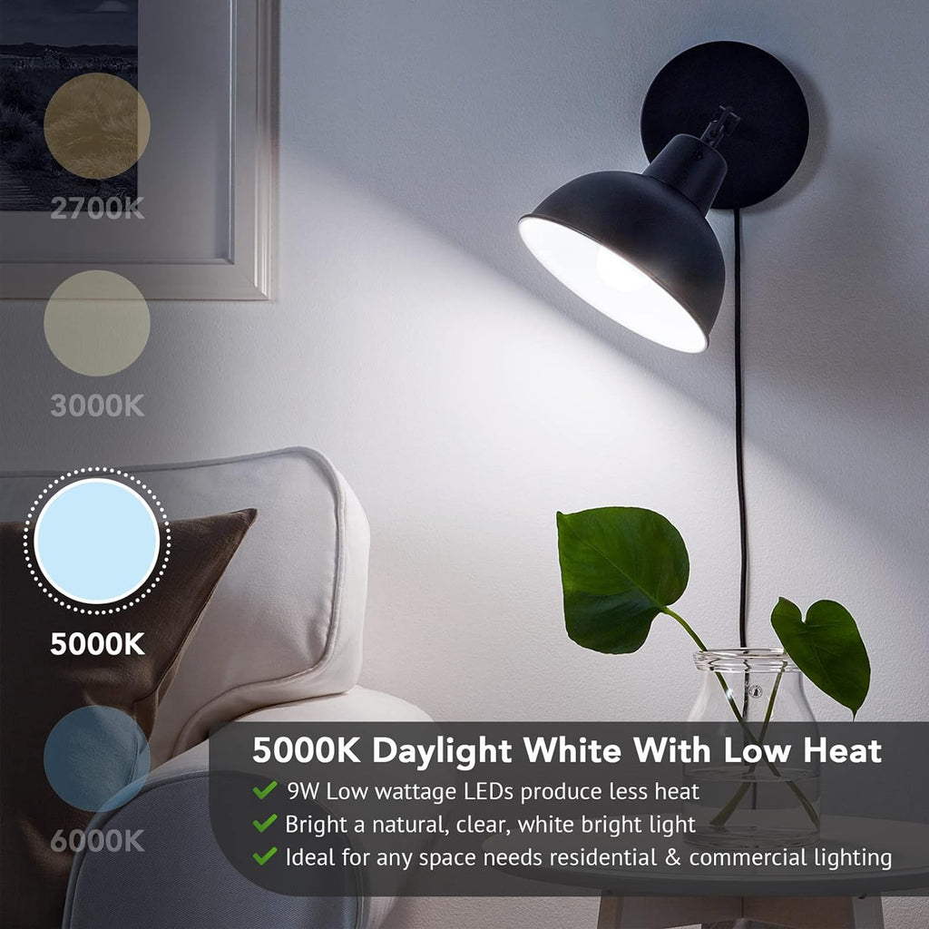 A19 LED Light Bulb, 60 Watt Equivalent LED Bulb, Daylight White 5000K, 850 Lumen, E26 Base, Non-Dimmable, 9W Bright (12-Pack)