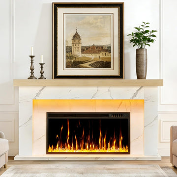 62 Inch Electric Fireplace with Mantel, Replaceable 36" Fireplace Insert Heater, 3D Realistic Log and Flame Effect