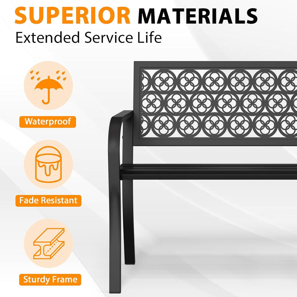 Outdoor Bench Garden Bench, 44" Anti-Rust Patio Bench Clearance, Iron Metal Frame Outdoor Benches Weatherproof for