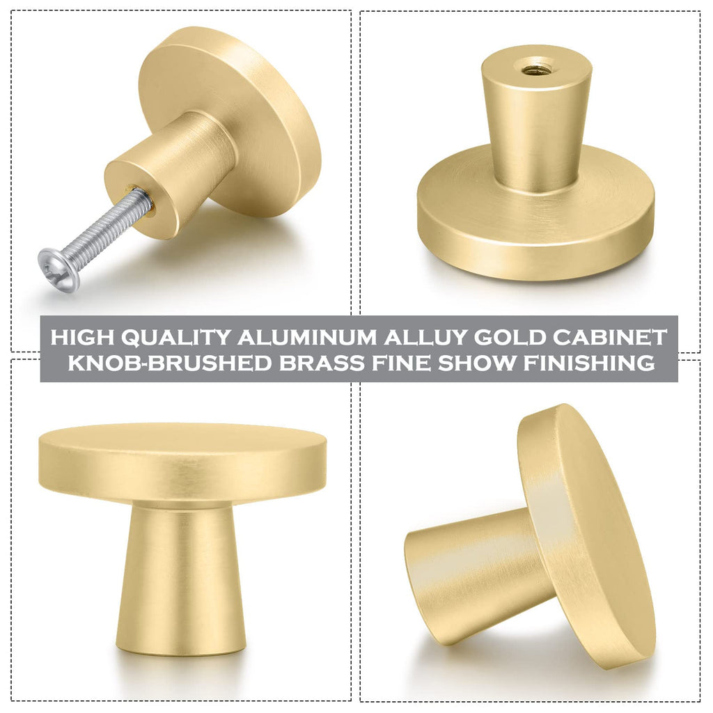 15 Pack Gold Cabinet Knobs Round Brass Kitchen Handles, Mushroom