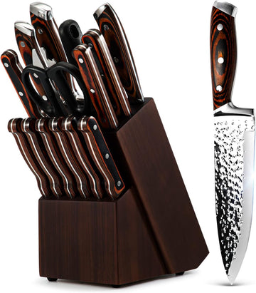 Kitchen Knife Set,15-Piece Knife Set With Block Wooden,Self Sharpening For Chef Knife Set,High Carbon Japan Stainless