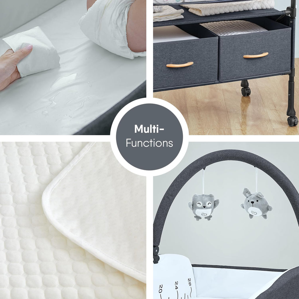 Portable Baby Changing Table with 2 Storage Baskets (Grey) | Large Storage Foldable Changing Table for Infant and