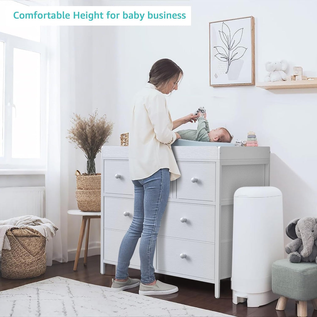 Changing Table Dresser with Storage, Baby Dresser with Changing Table Top Diaper Changing Station with 7 Fabric