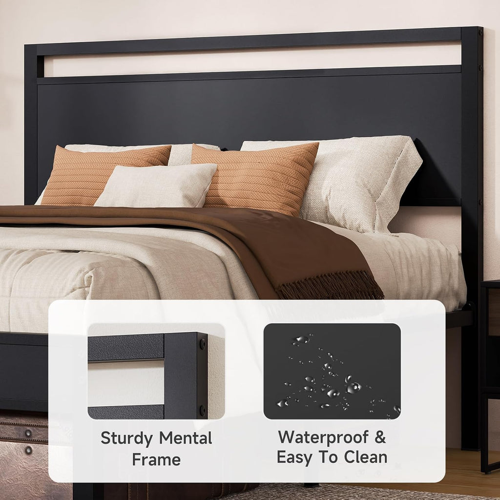 Queen Bed Frame with Modern Wood Headboard & Footboard, Upgraded Heavy Duty Metal Sturdy Bed Frame Queen, Stable
