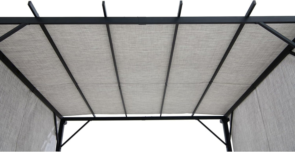 9 x 9 ft. Pergola, Outdoor Patio Matte Black Steel Classic Frame Pergola with Retractable White Canopy Shade for Backyard, Garden Activities, Light Gray