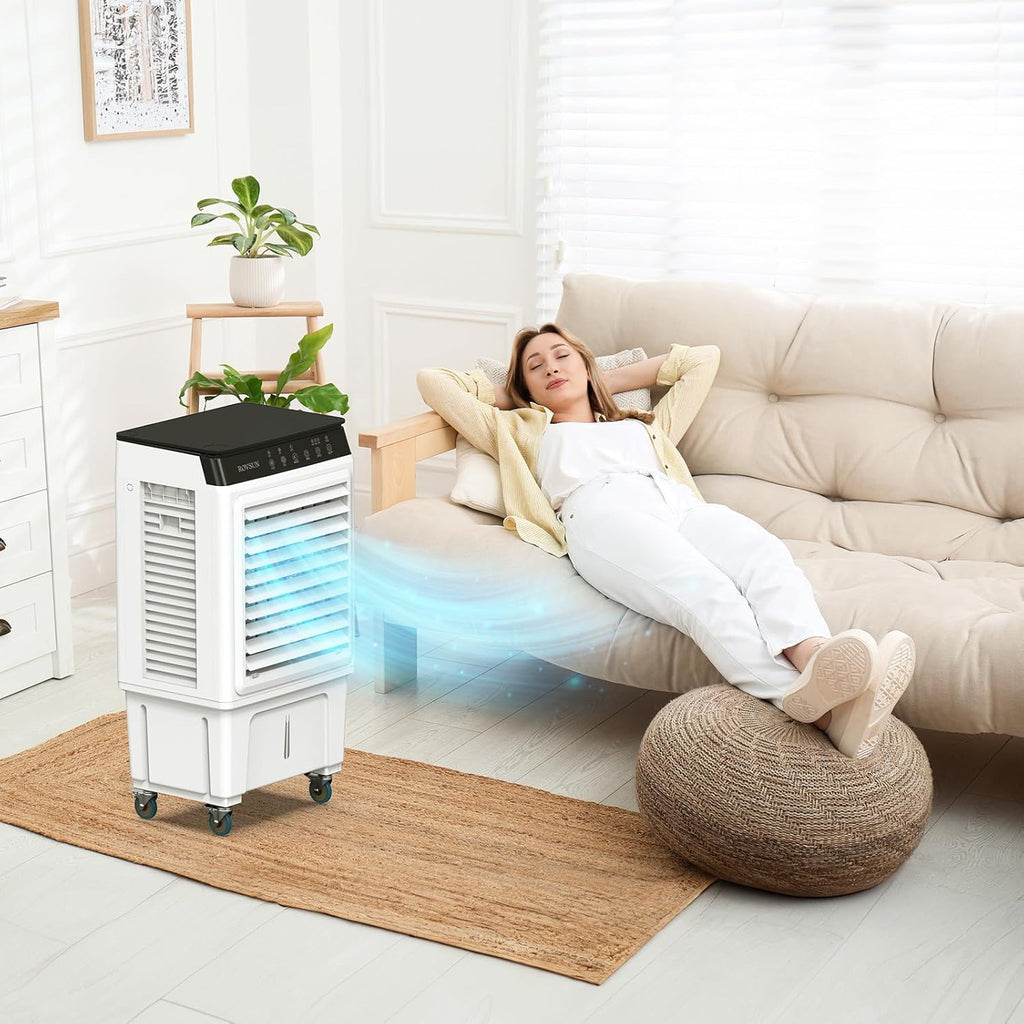 2300CFM Portable Air Cooler, 7.9Gal/30L Evaporative Swamp Cooler, 3-IN-1 Cooling Fan with Remote Control