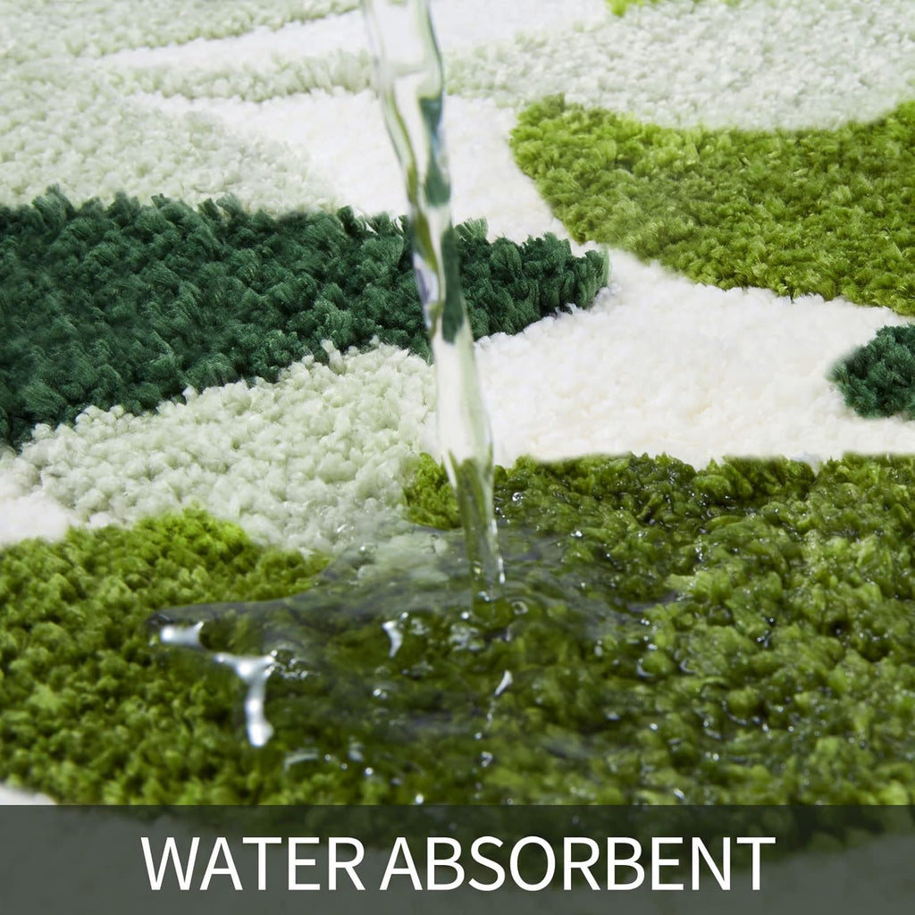Green Bathroom Rug Set 2 Piece, Non-Slip Strong Water Absorbent Plush Microfiber Bath Mat Rug Set, Machine Washable