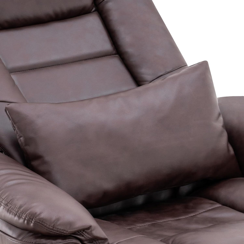 Modern Reclining Swivel Lounge Chair and Ottoman — Brown Faux Leather