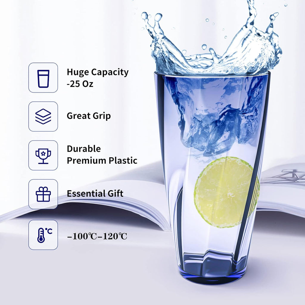 Unbreakable Plastic Cups Plastic Highball Drinking Glasses Tumbler, Large Water Tumbler Set (Set Of 6, 25 Oz)