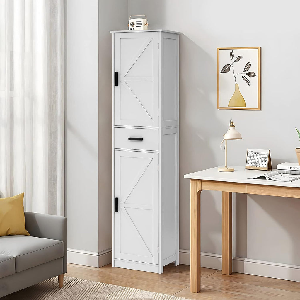 Tall Bathroom Cabinet, Storage Cabinet with 6 Shelves & Drawer, Bathroom Storage Cabinet with Adjustable Shelves