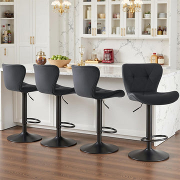 Modern Bar Stools Set of 4, Adjustable Faux Leather Upholstered Swivel Bar Stools, Counter Height Chairs with Back