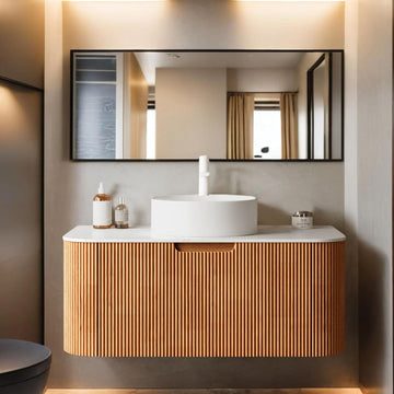 36 inch Bathroom Vanity with Sink, Floating Cabinet with Ultra-Thin Ceramic Basin and Marble Top, Large Storage Drawer