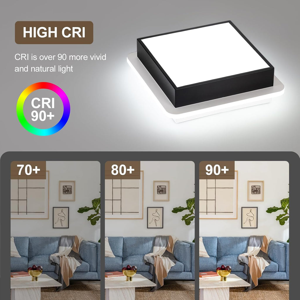 Modern Led Ceiling Light, 6000K Small Flush Mount Ceiling Light Fixture, Square Black Hallway Lighting Fixtures