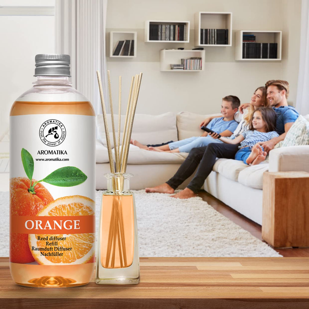Orange Reed Diffuser Refill 17 Fl Oz (500ml) - Room Fragrance Diffuser with Natural Essential Orange Oil - Best for