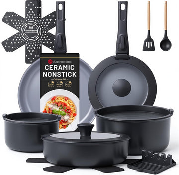 18-Piece Ceramic Pots and Pans Set Non Stick, Non Toxic Cookware Set with Removable Handles, Pot Sets for Cooking